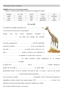 Texte A Trous Ce2 La Girafe Cartable D Une Maitresse