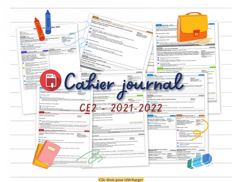 Cahier journal 2021-2022 en CE2 ~ Cartable d'une maitresse